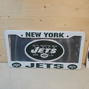 NEW YORK JETS METAL LICENSE PLATE & FRAME With Sticker